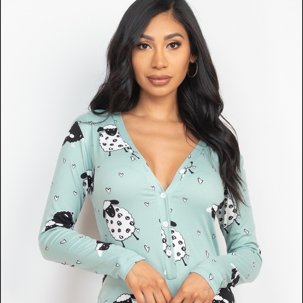 Sheep Print V-neck Button Romper